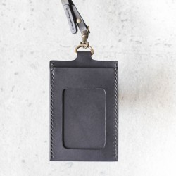 鐵灰色真皮手工證件卡套